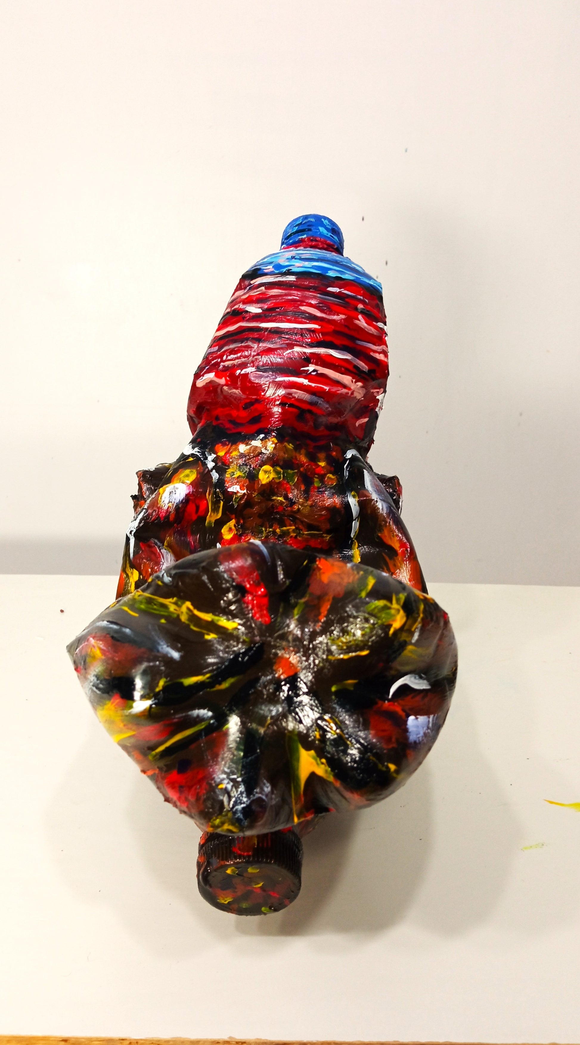 Acrylic painted Recycled plastic bottles Grumpy Turkey Figurine. Table top decoration. [Recycled Art]. Back Side View