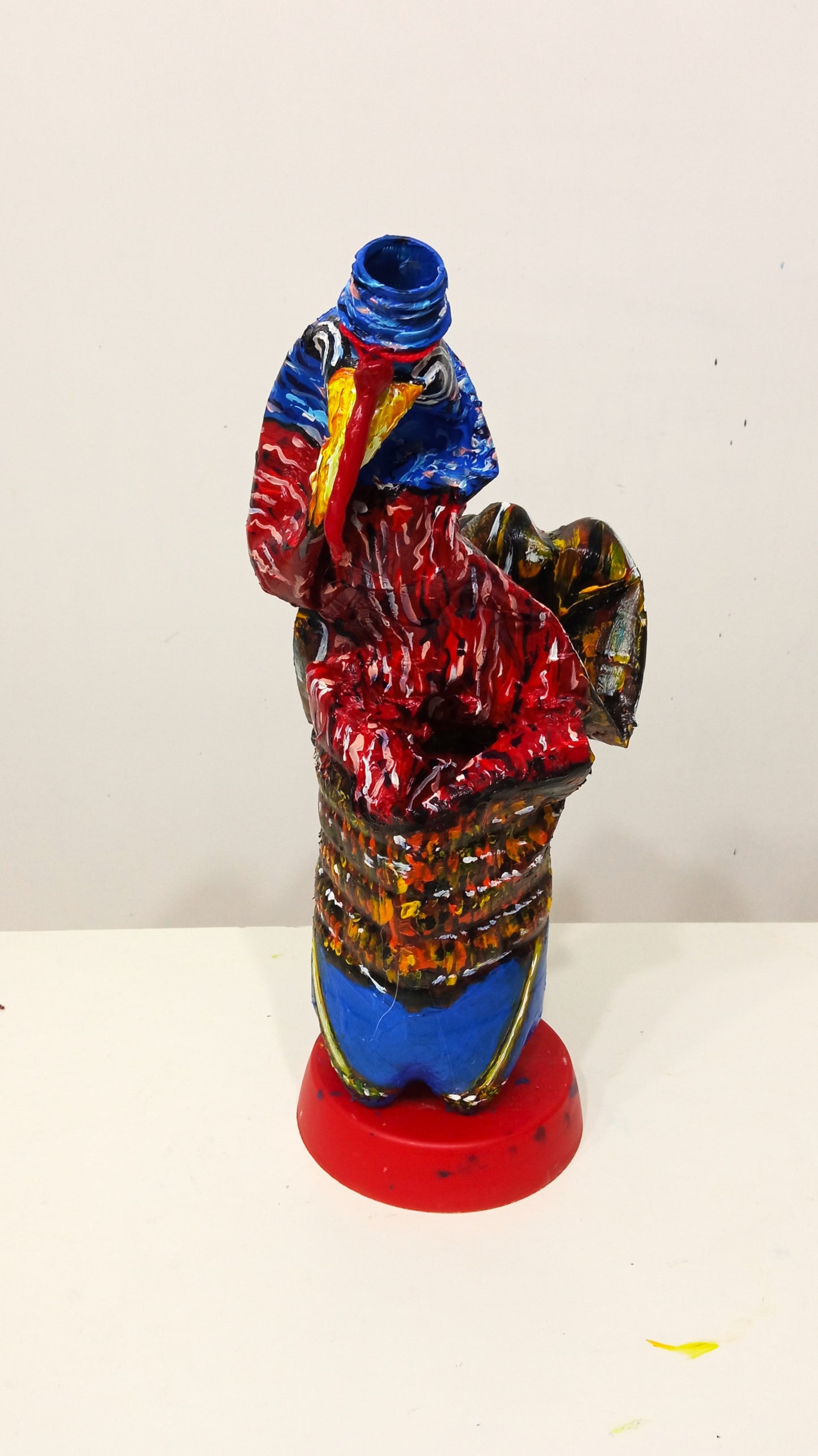 Acrylic painted Recycled plastic bottles SkinnyTurkey Figurine. Table top decoration. [Recycled Art]. Front view