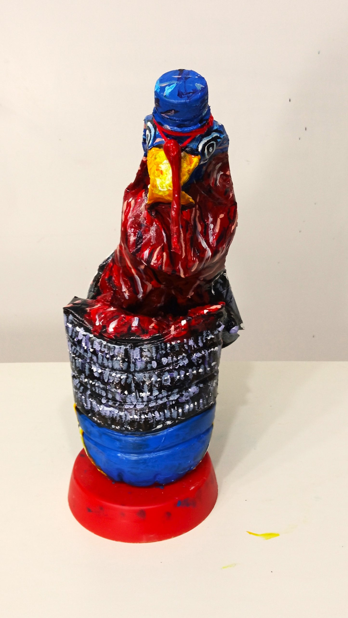 Acrylic painted Recycled plastic bottles Brave Turkey Figurine. Table top decoration. [Recycled Art]. Front view