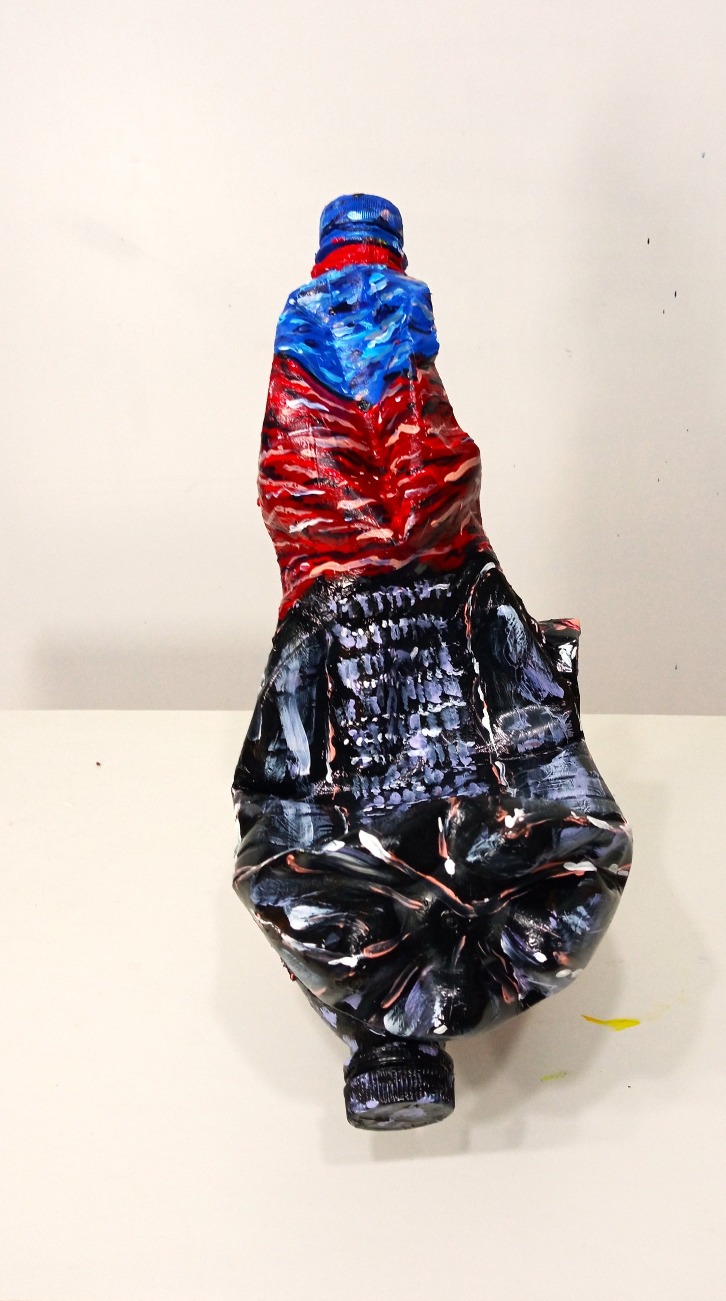 Acrylic painted Recycled plastic bottles Brave Turkey Figurine. Table top decoration. [Recycled Art]. Back side view