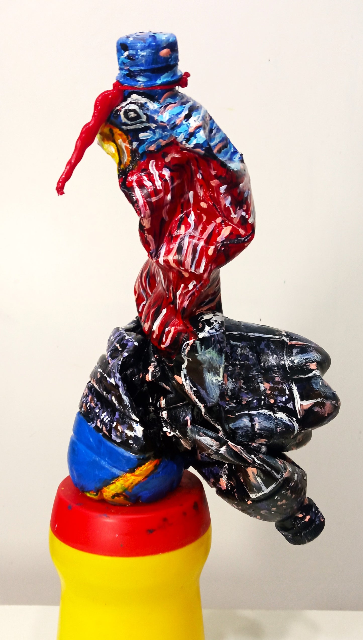 Acrylic painted Recycled plastic bottles Aloof Turkey Figurine. Table top decoration. [Recycled Art]. Left side view