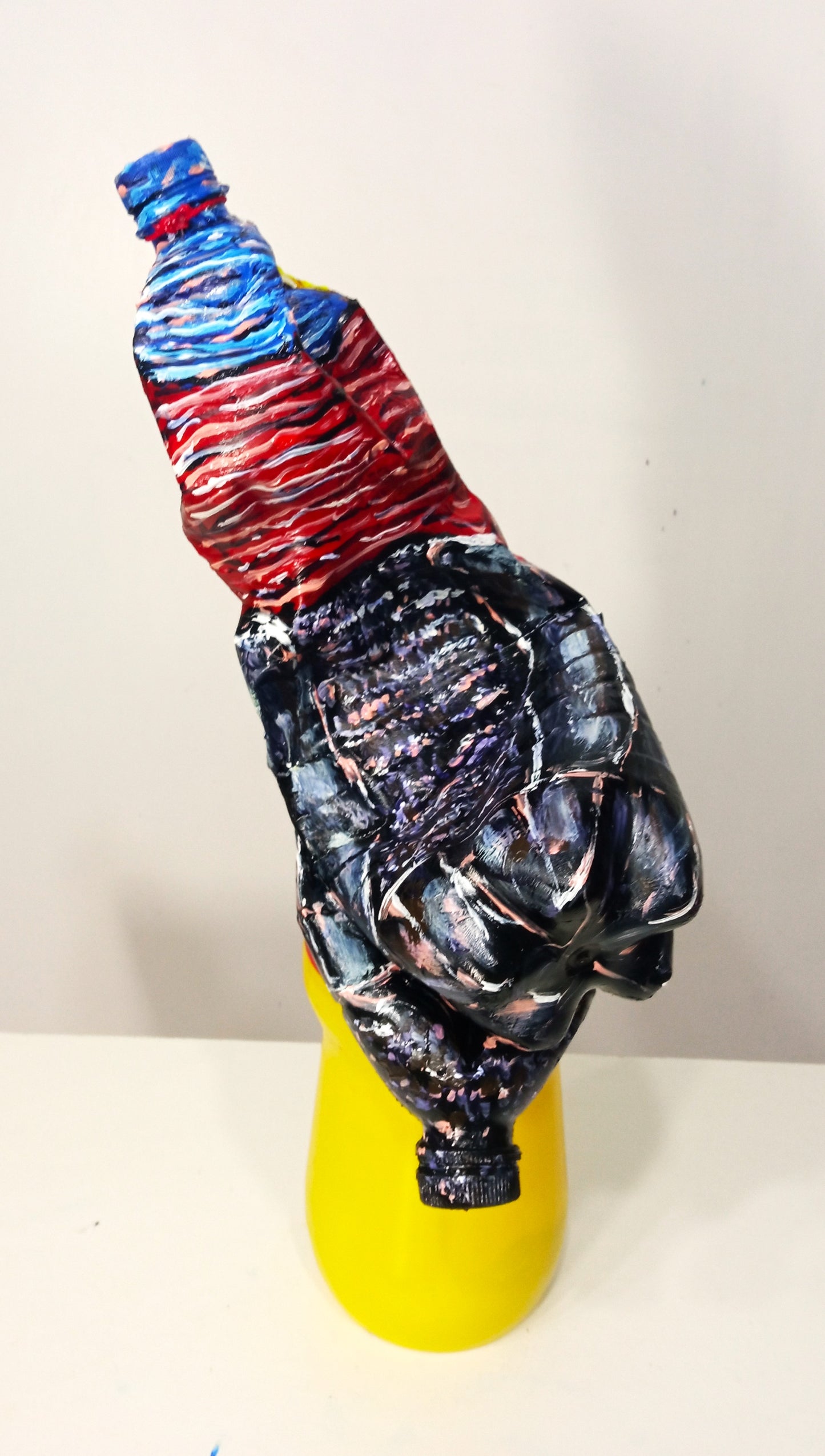 Acrylic painted Recycled plastic bottles Curious Turkey Figurine. Table top decoration. [Recycled Art]. Back side view