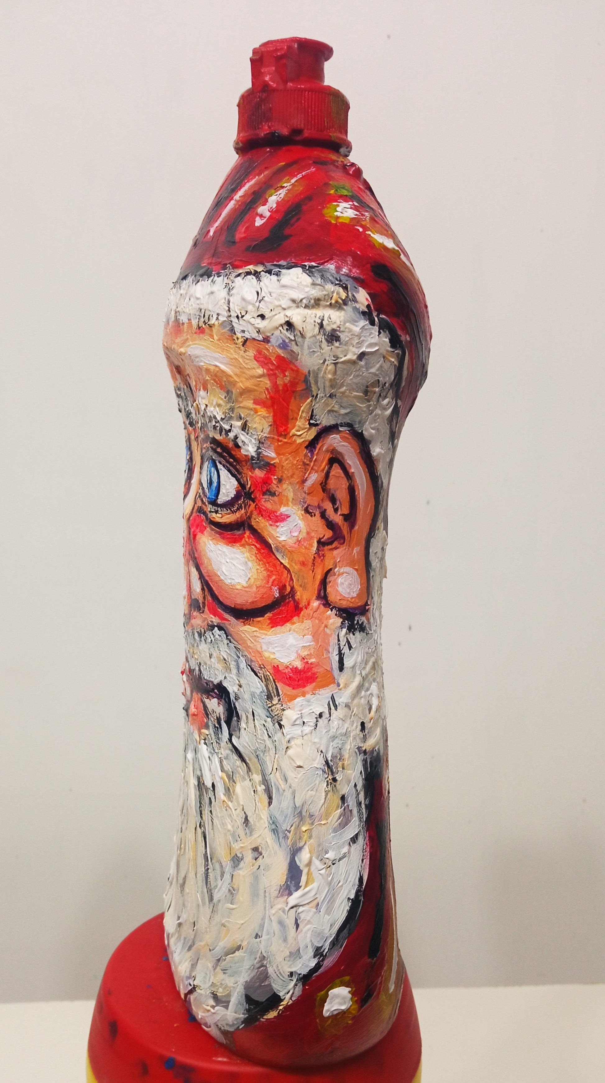 Santa Claus  Face Figurine Created out of Recycled Plasti Bottle. [Recycled Art]. Ivan Fyodorovich. Right lateral view