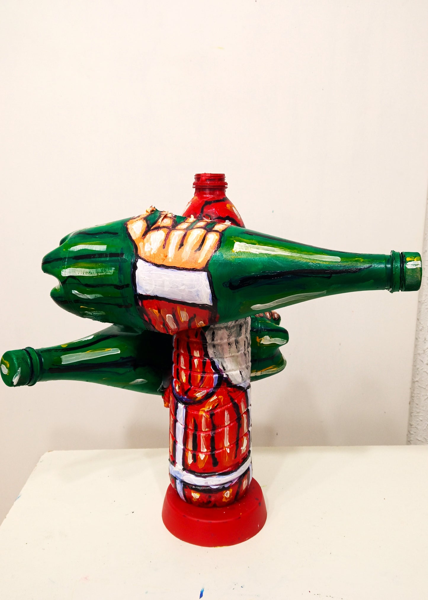 Grumpy Santa Claus Figurine Created out of Recycled Plastic Bottles . [Recycled Art]. Ivan Fyodorovich. Right lateral view