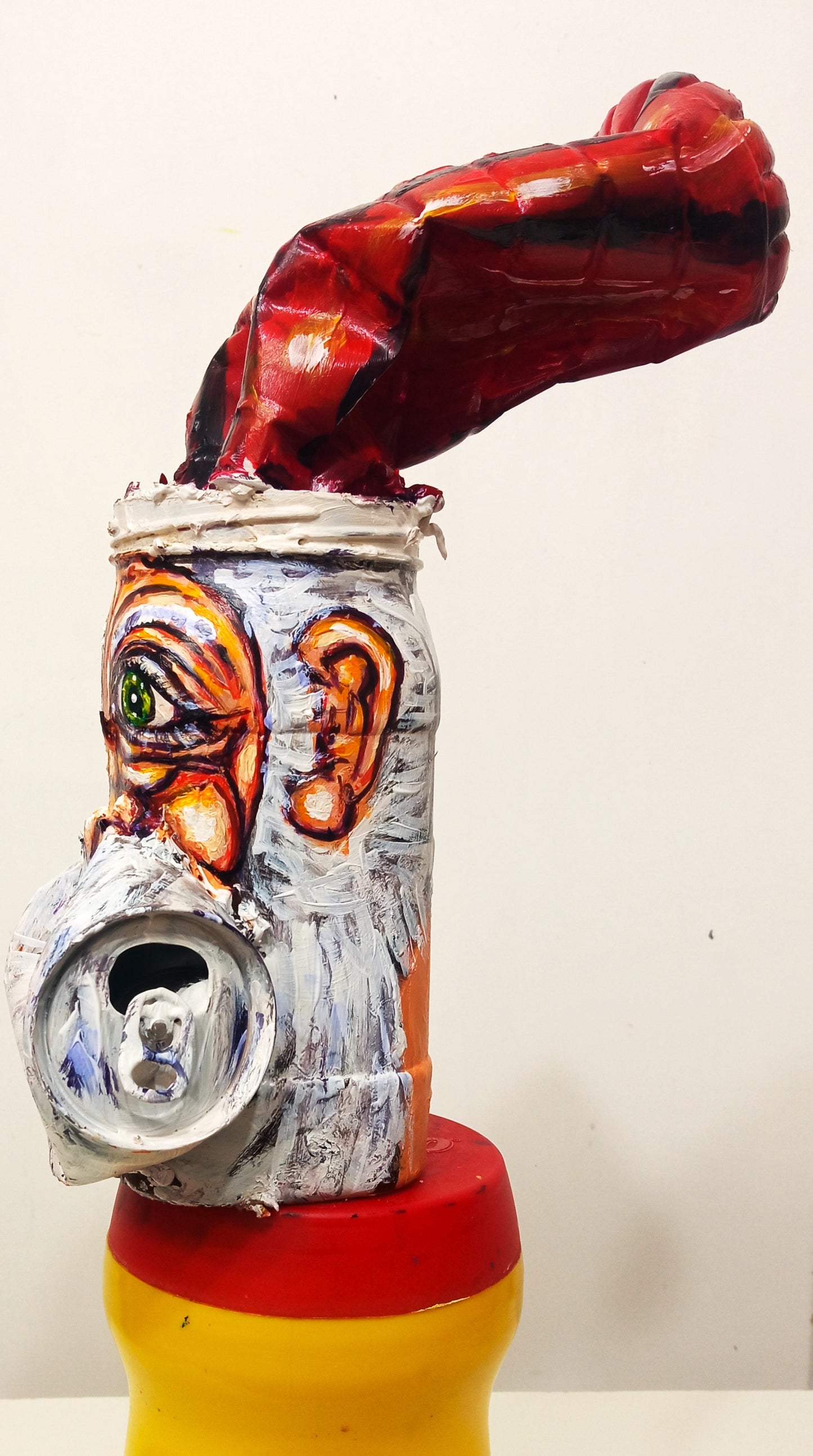 Santa Claus Figurine Created out of Recycled Plastic Coffee Jar . [Recycled Art]. Ivan Fyodorovich. Right lateral view