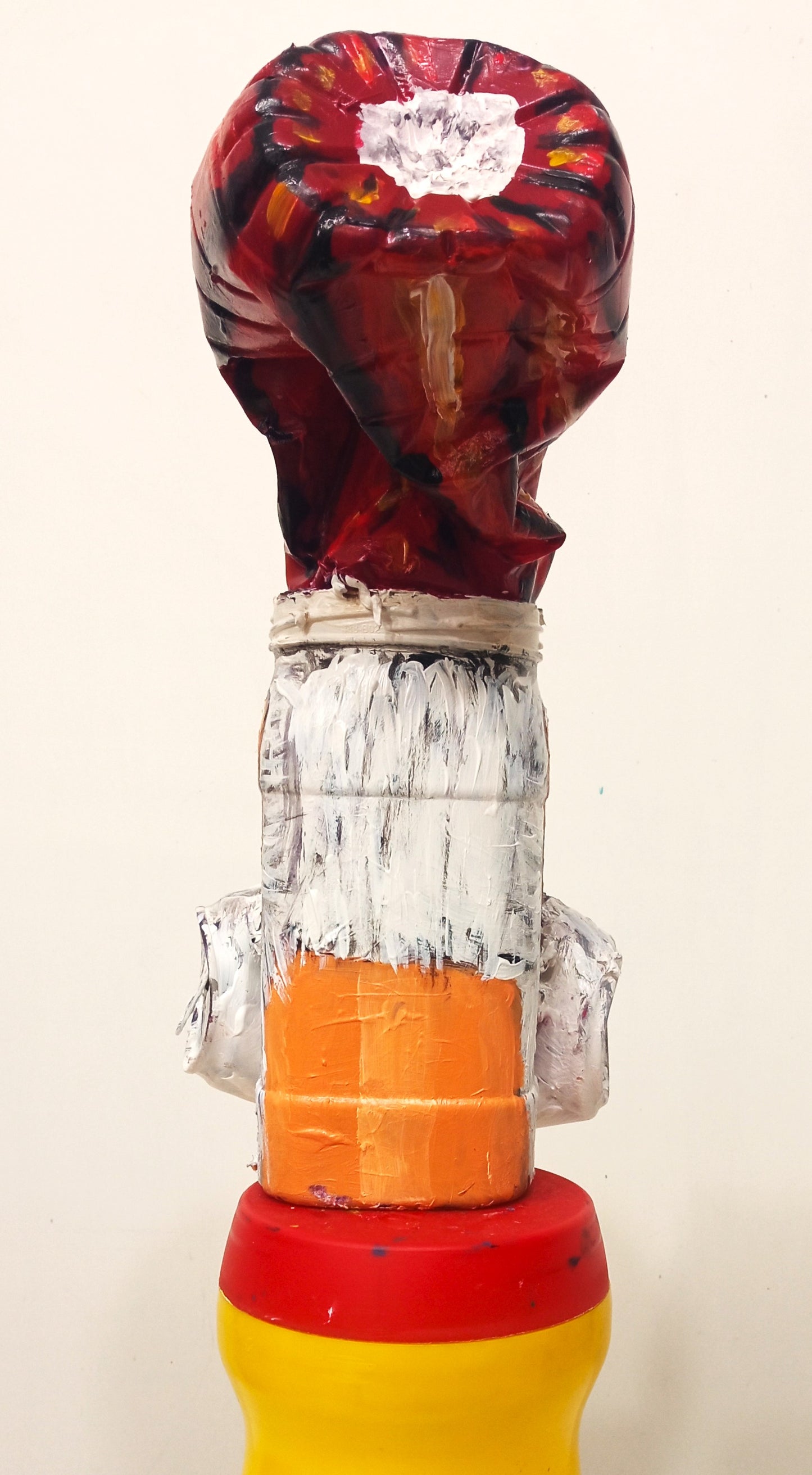 Santa Claus Figurine Created out of Recycled Plastic Coffee Jar . [Recycled Art]. Ivan Fyodorovich. Backside view