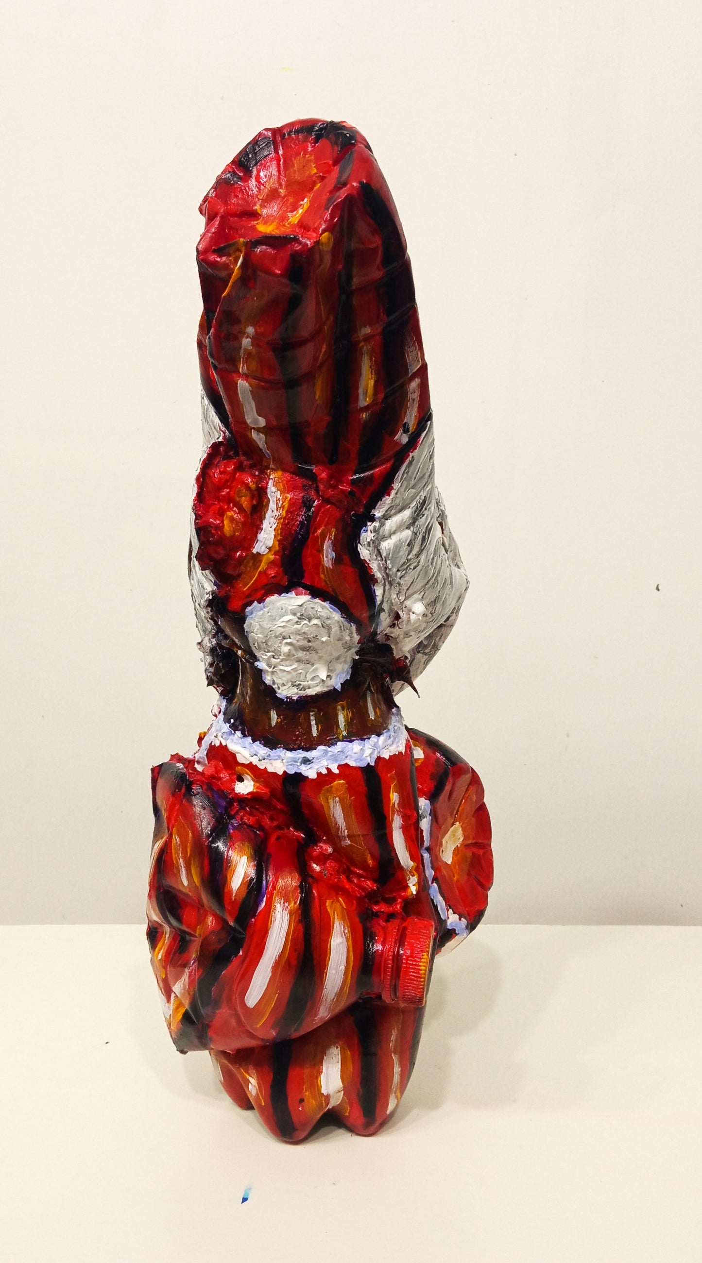 Tall Black Santa Claus Figurine Created out of Recycled  Plastic Bottles. [Recycled Art]. Ivan Fyodorovich.  Back side view