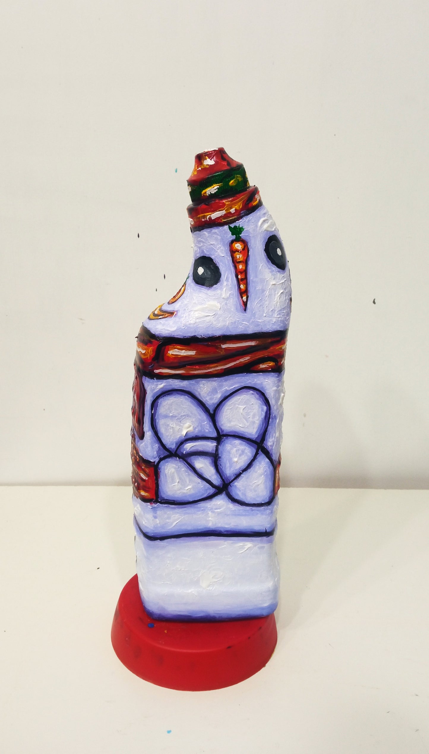 Double Snowman Figurine Created out of Recycled Washing Liquid Plastic Bottle . [Recycled Art]. Ivan Fyodorovich. Right lateral view