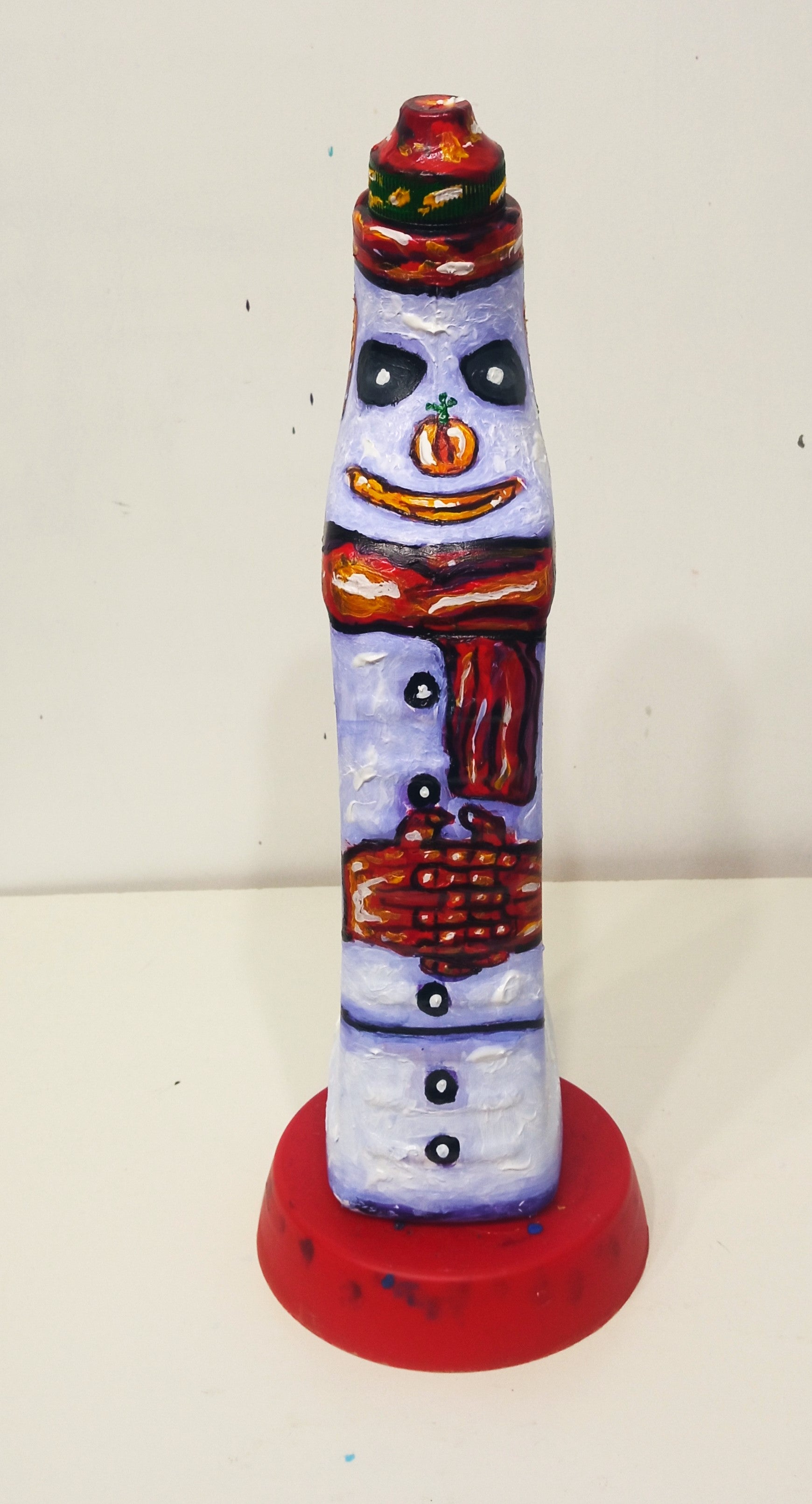 Double Snowman Figurine Created out of Recycled Washing Liquid Plastic Bottle . [Recycled Art]. Ivan Fyodorovich. back side view