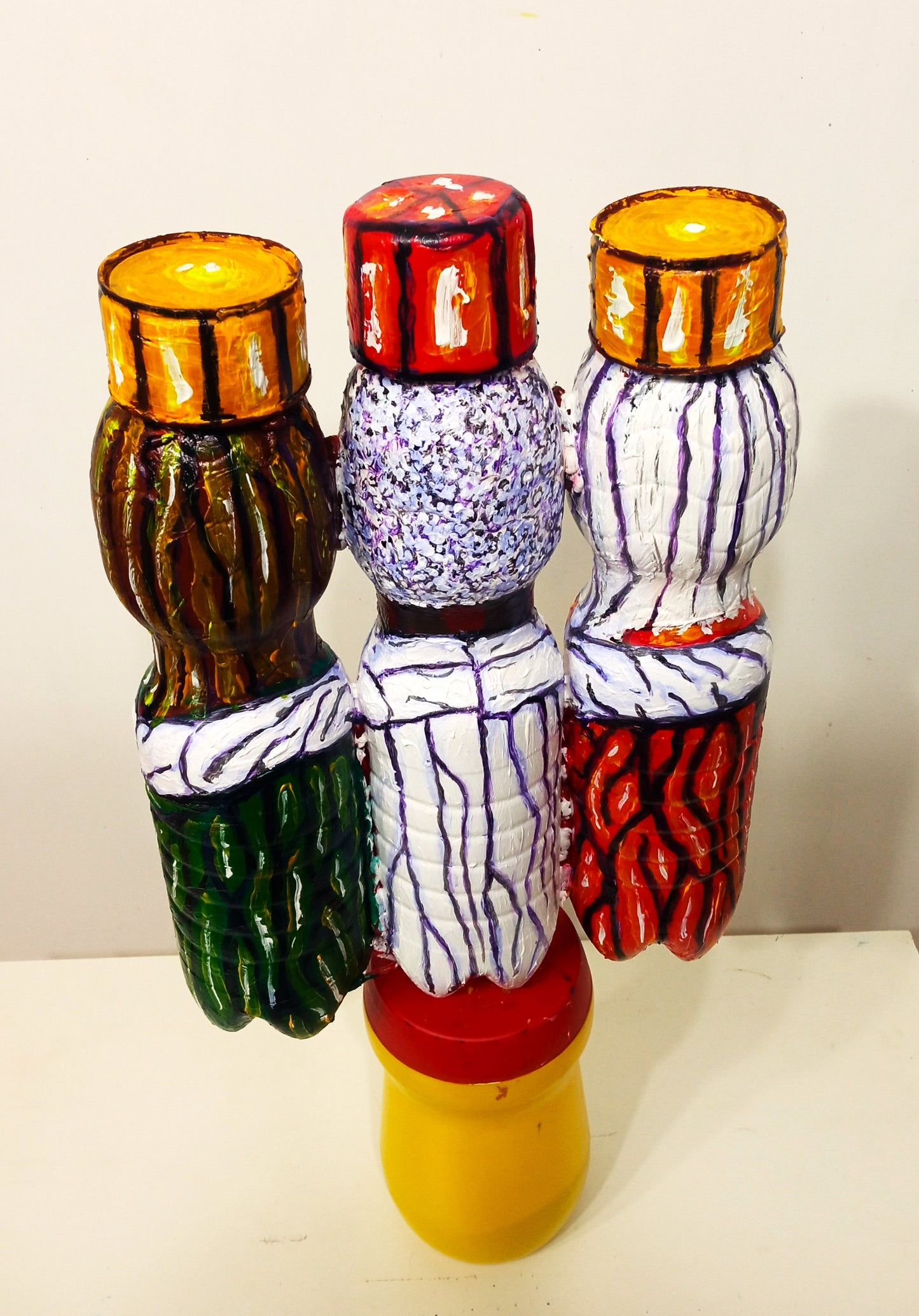 Sad Three Wise Men  Figurine Created out of Recycled Plastic Bottles. [Recycled Art]. Ivan Fyodorovich. Back side view