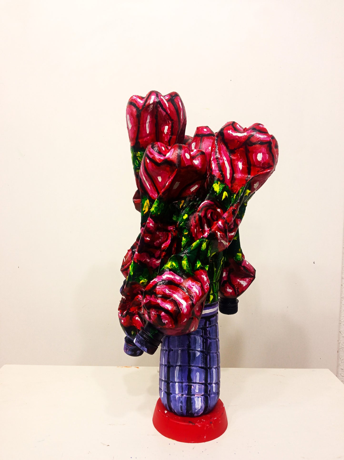 Bunch of Red Roses  Figurine Made out of Recycled Plastic Bottles.[Recycled Art]. Ivan Fyodorovich. Right side view