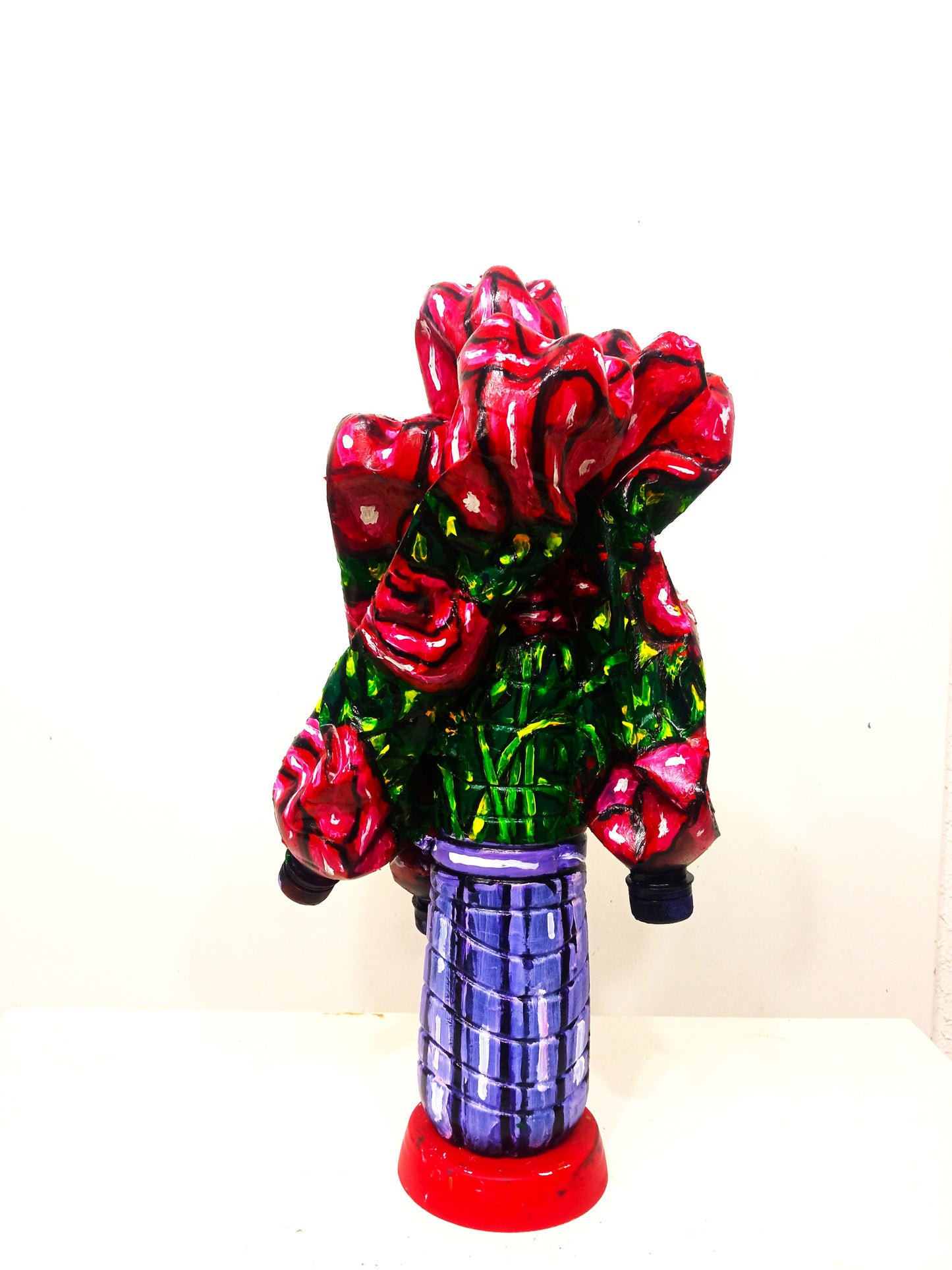 Bunch of Red Roses  Figurine Made out of Recycled Plastic Bottles.[Recycled Art]. Ivan Fyodorovich. Back side view