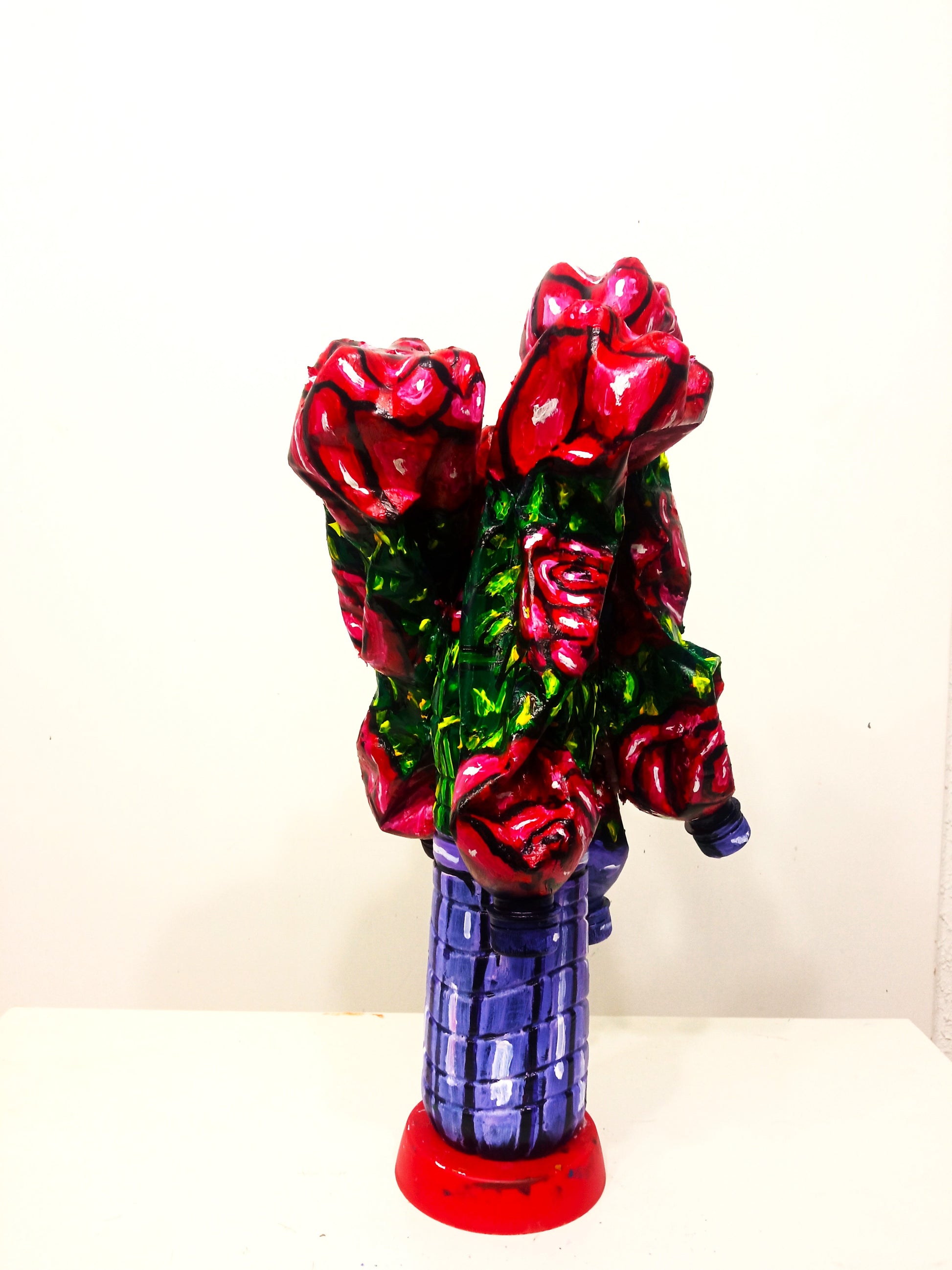 Bunch of Red Roses  Figurine Made out of Recycled Plastic Bottles.[Recycled Art]. Ivan Fyodorovich. Left side view