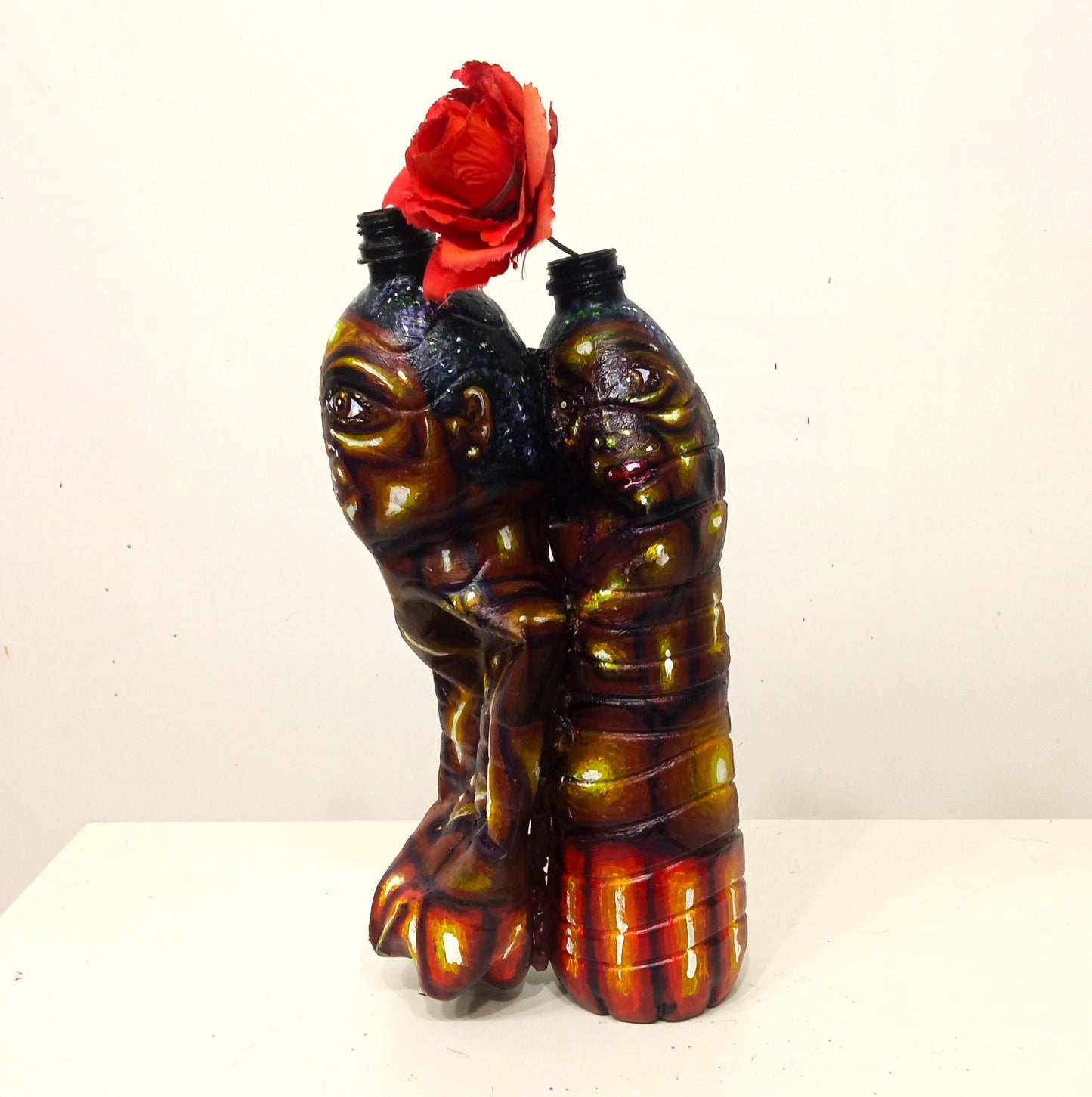 Black Couple Embracing Figurine Made out of Recycled Plastic Bottles.[Recycled Art] Ivan Fyodorovich