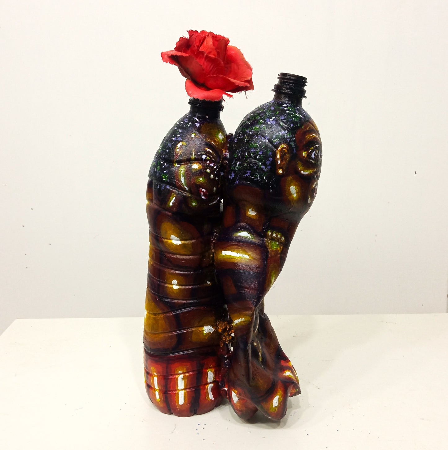 Black Couple Embracing Figurine Made out of Recycled Plastic Bottles.[Recycled Art] Ivan Fyodorovich