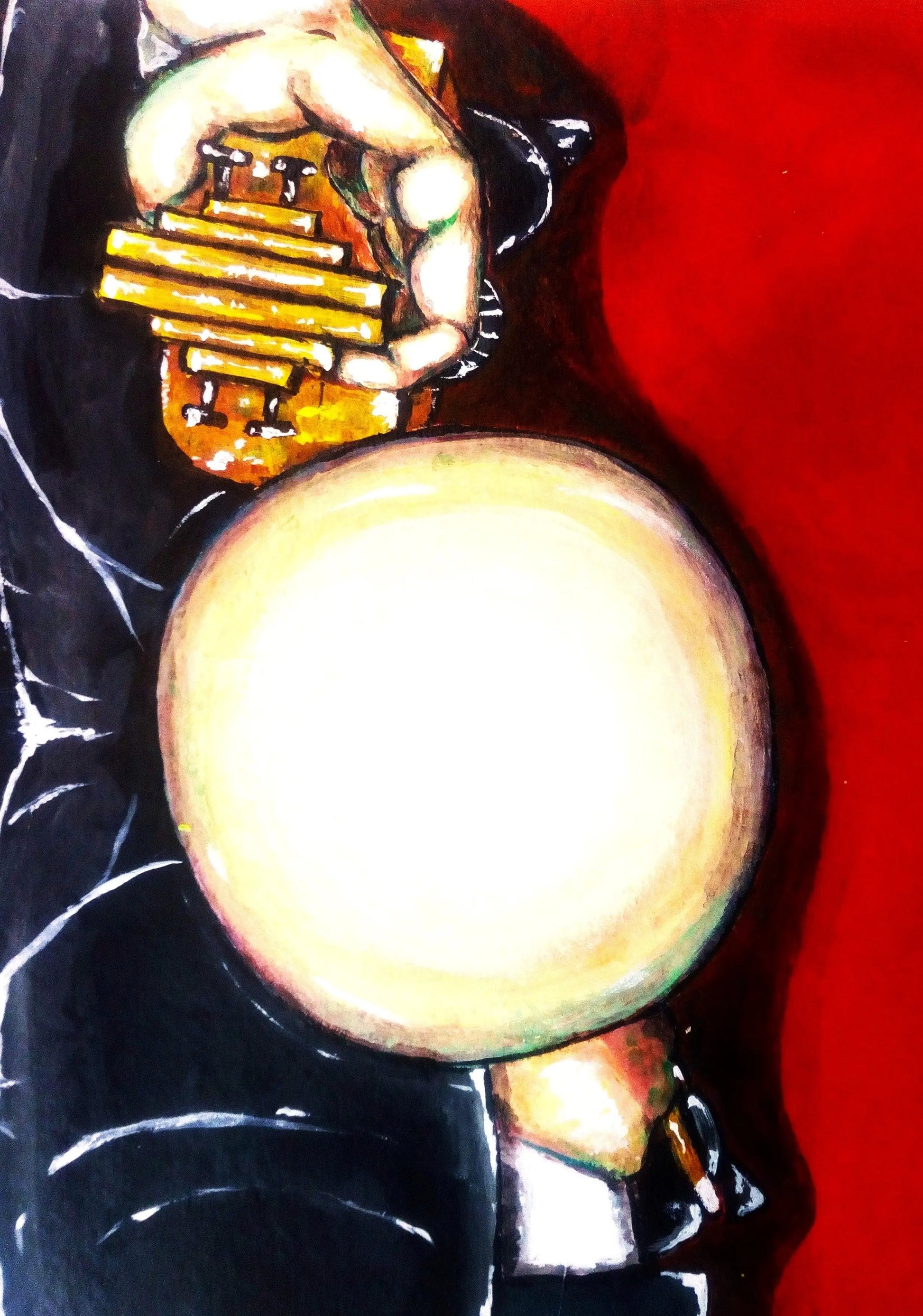 Portrait of a bald cellist viewed from above. (Print 30x 24 cm) [from Acrylic Original]