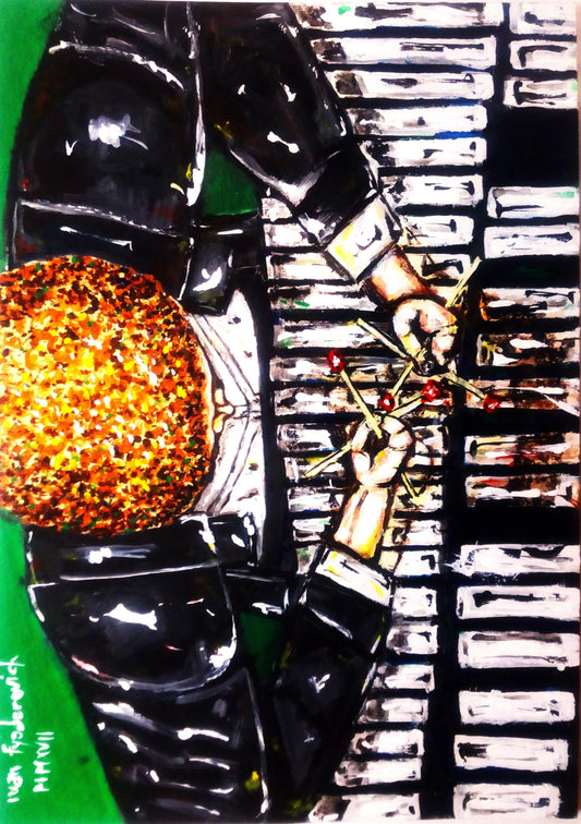 Portrait of a man playing the vibraphone viewed from above