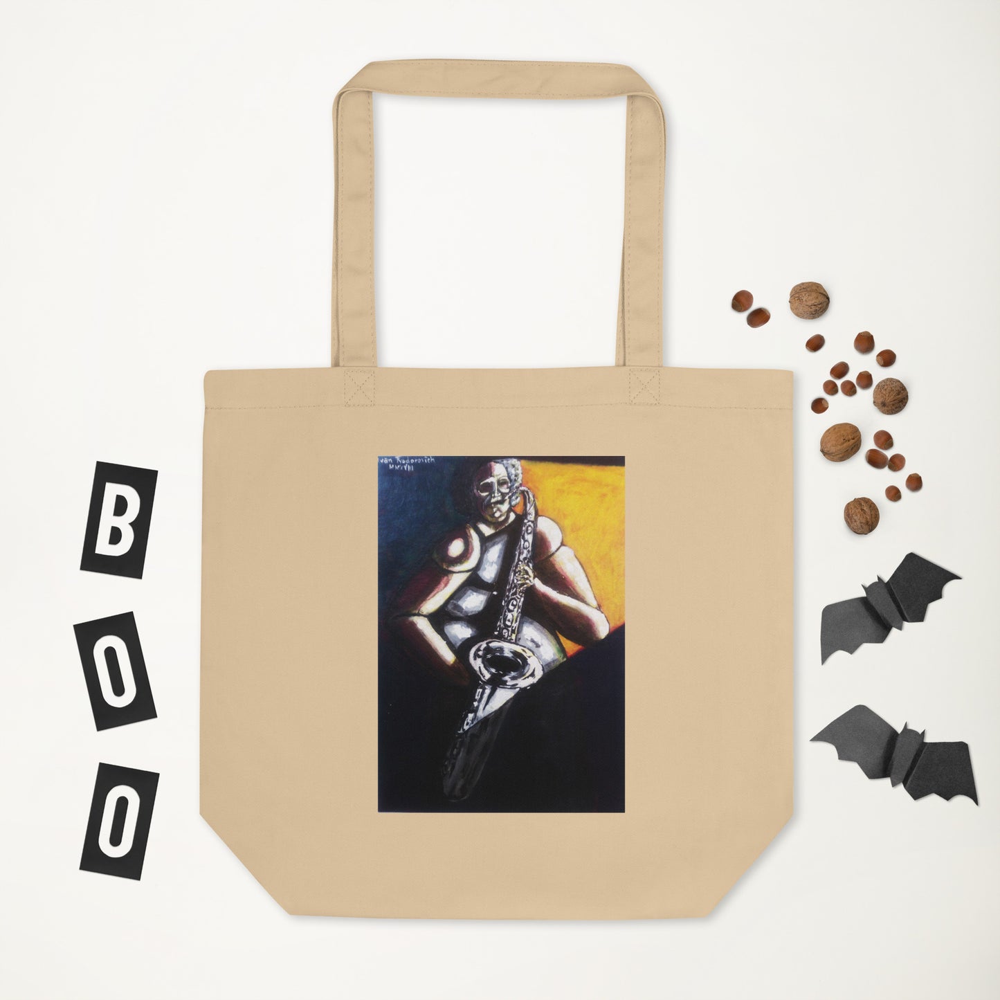 Eco Tote Bag with Female Sax Player (Print from Acrylic Original Painting) Ivan Fyodorovich