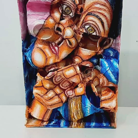 3D Portrait of a Daydreaming Man. Acrylic painting on recycled materials [Recycled Art]. Video