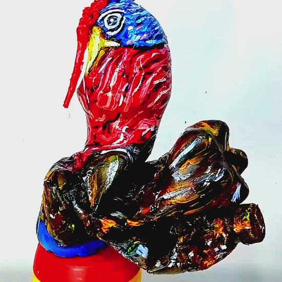 Acrylic painted Recycled plastic bottles Aloof Turkey Figurine. Table top decoration. [Recycled Art]. Video