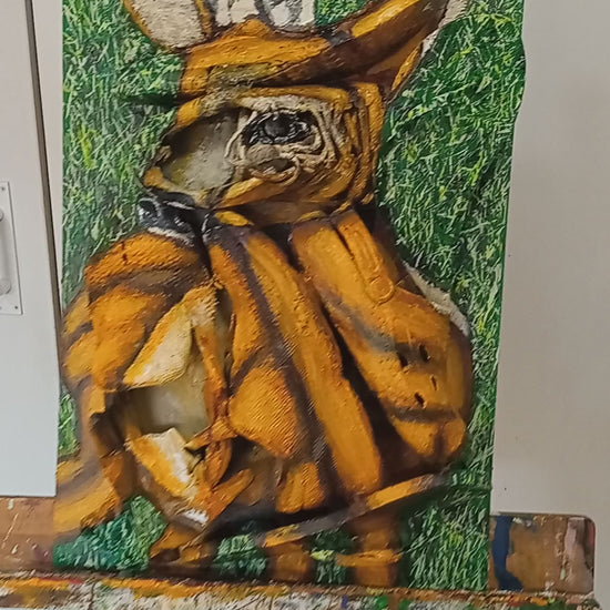 3D Portrait of a Fawn in a green field. Acrylic on Woodboard and Recycled Old Shoes [Recycled Art]led Art. Video