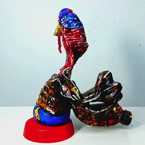 Acrylic painted Recycled plastic bottles Scared Turkey Figurine. Table top decoration. [Recycled Art]. Video