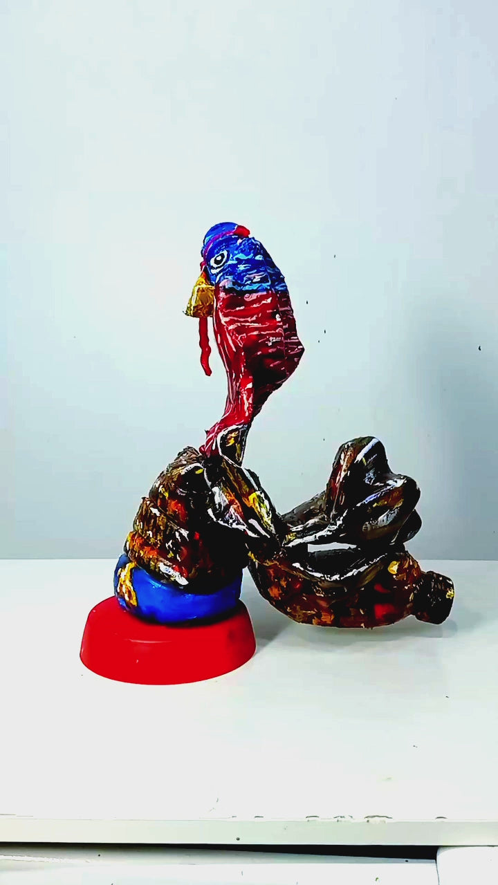 Acrylic painted Recycled plastic bottles Scared Turkey Figurine. Table top decoration. [Recycled Art]. Video