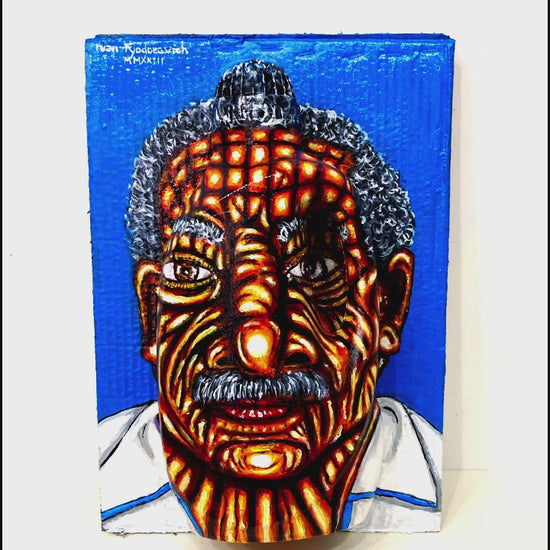 3D Portrait of an Old Man from Costa Rica. Acrylic Painting on Cardboard and Recycled Washing Liquid Plastic Bottle. Video