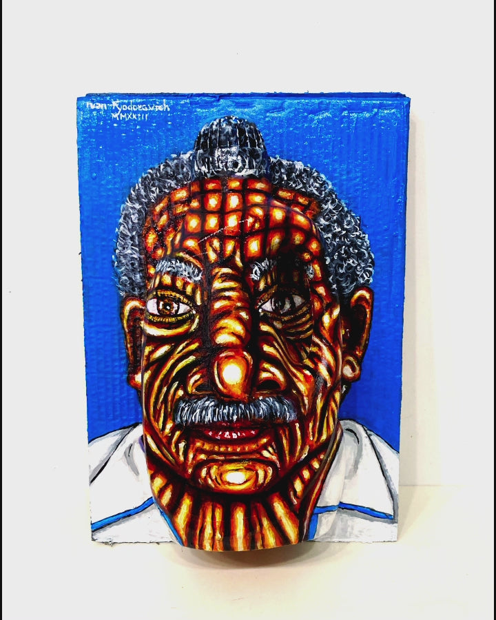 3D Portrait of an Old Man from Costa Rica. Acrylic Painting on Cardboard and Recycled Washing Liquid Plastic Bottle. Video