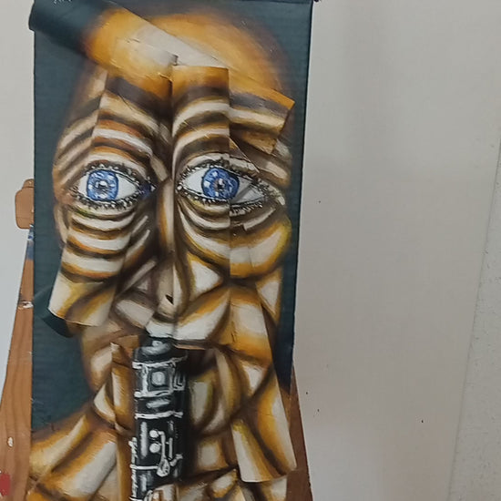 3D Portrait of a Naked Clarinet Player. Acrylic on Cardboard box and Recycled Cardboard Tubes. (Music painting) [Recycled Art]. Video