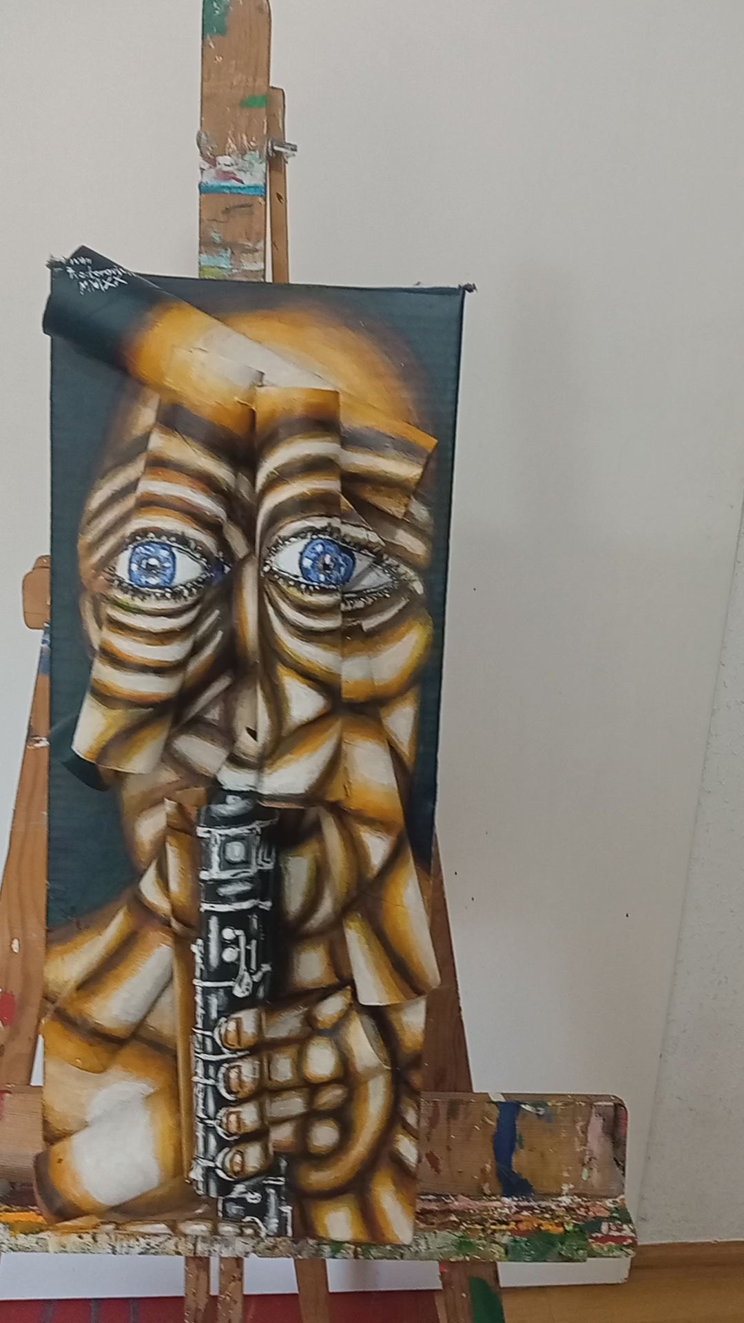 3D Portrait of a Naked Clarinet Player. Acrylic on Cardboard box and Recycled Cardboard Tubes. (Music painting) [Recycled Art]. Video