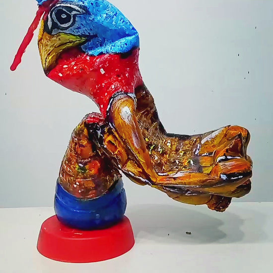 Acrylic painted Recycled plastic bottles Bad Tempered Turkey Figurine. Table top decoration [Recycled Art]. Video