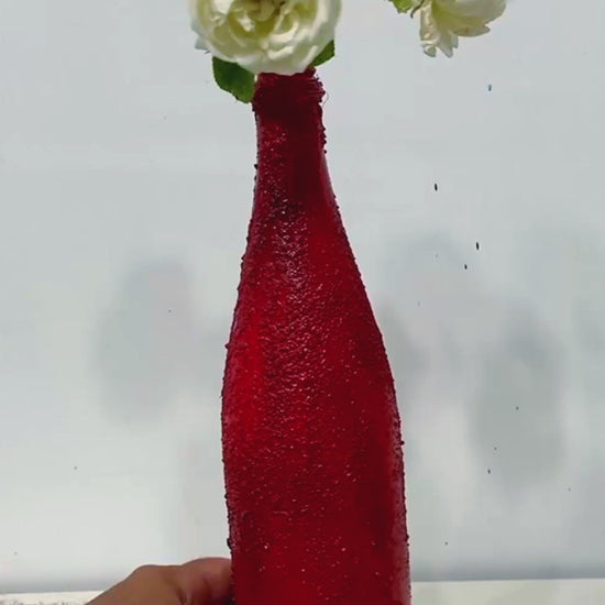 Recycled plastic bottle vase , Acrylic Painted , Sand sprinkled Red Vase for dried flowers. [Recycled Art]. Video