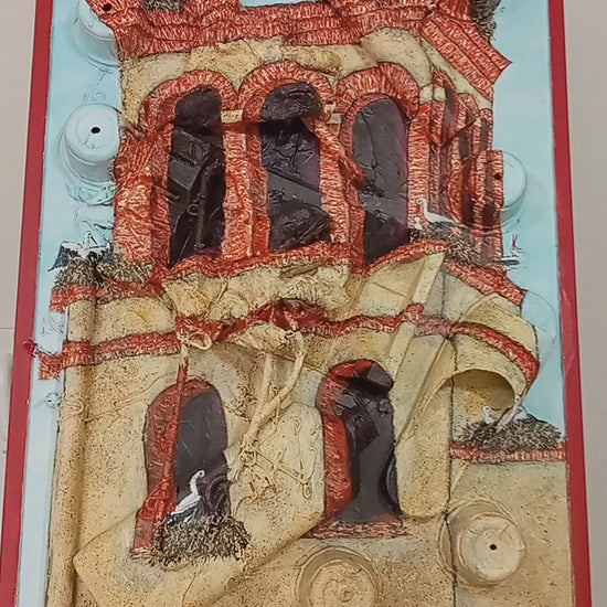 3D Painting of the La Zarza Church tower . Acrylic on Recycled Found Objects [Recycled Art]. Video