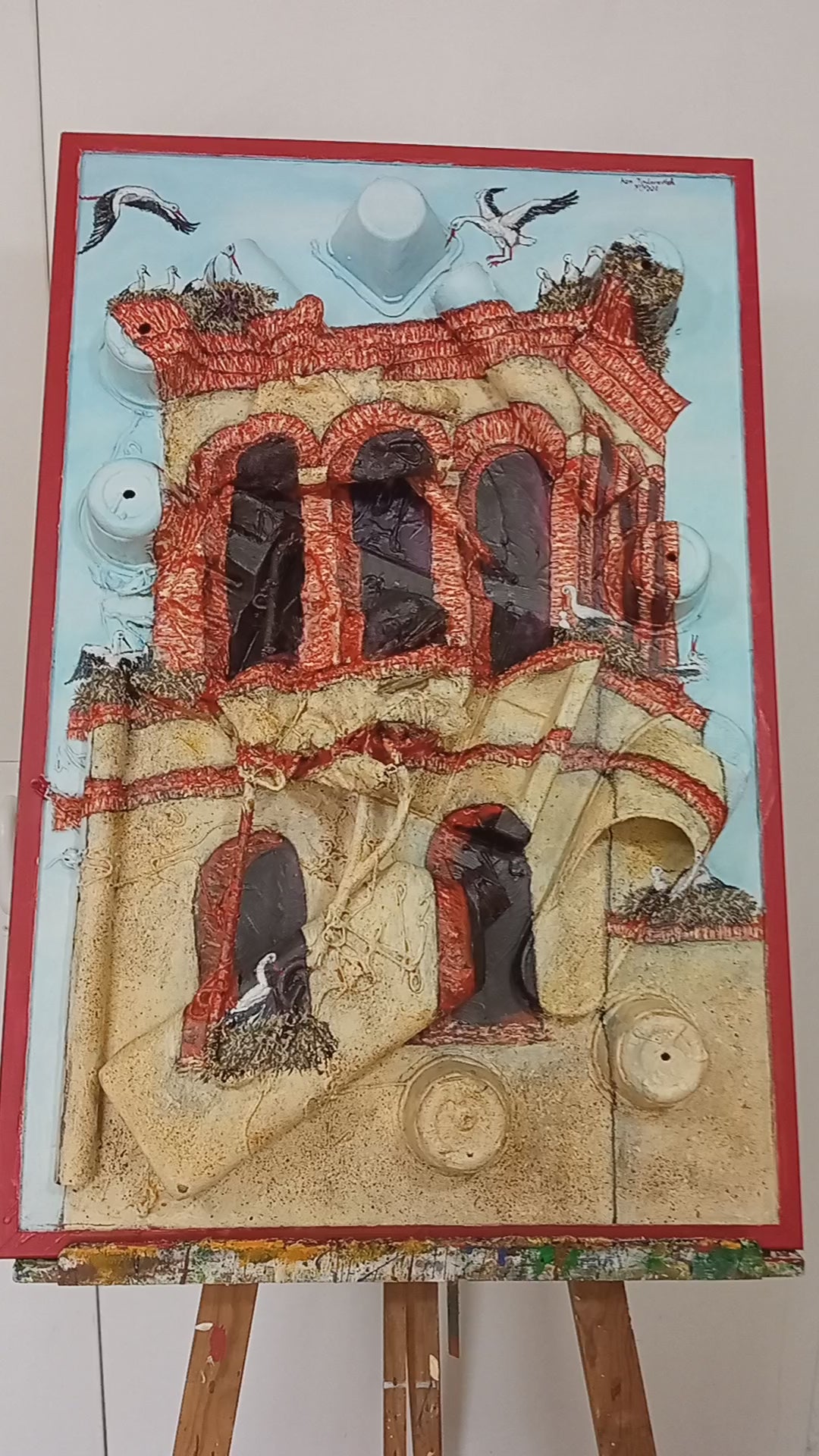 3D Painting of the La Zarza Church tower . Acrylic on Recycled Found Objects [Recycled Art]. Video