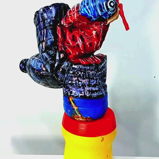 Acrylic painted Recycled plastic bottles Cocky Turkey Figurine. Table top decoration. [Recycled Art]. Video