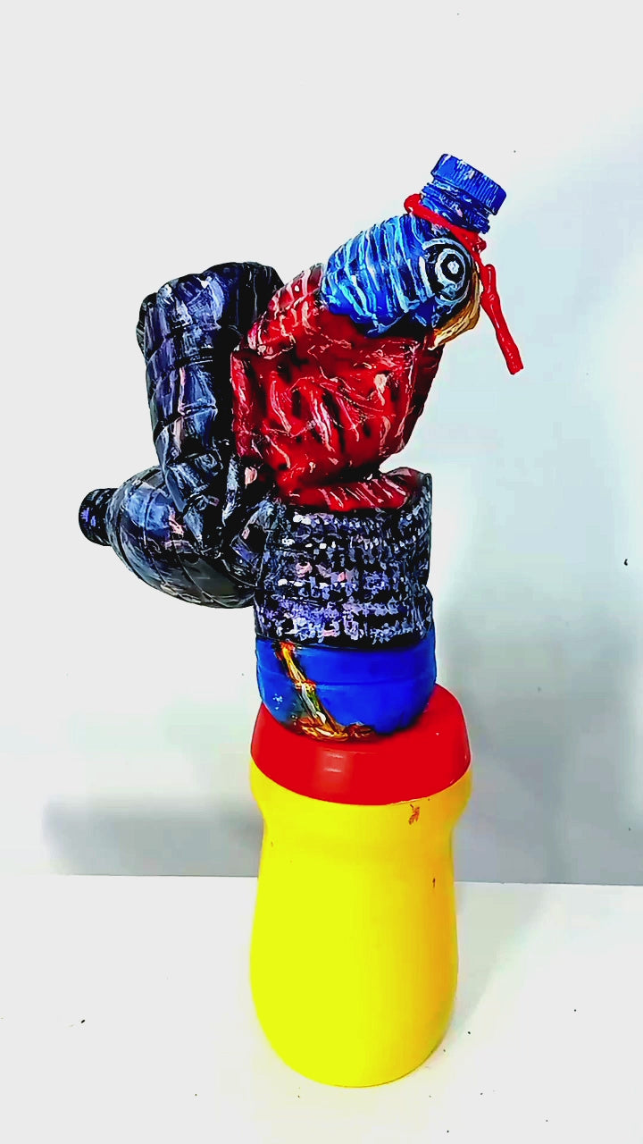 Acrylic painted Recycled plastic bottles Cocky Turkey Figurine. Table top decoration. [Recycled Art]. Video