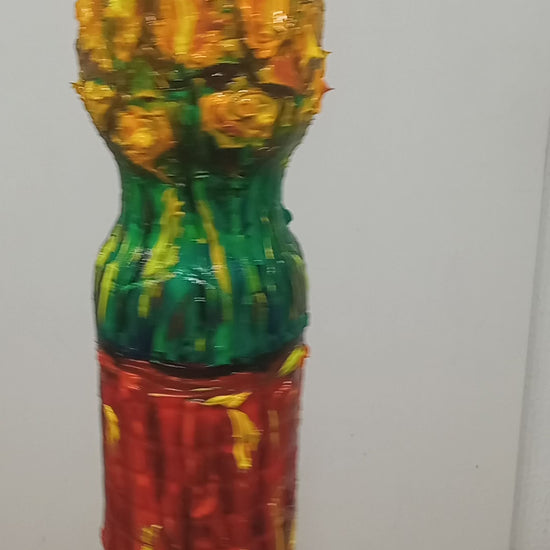 Recycled plastic bottle vase , acrylic painted sunflowers vase for dried flowers.. Video