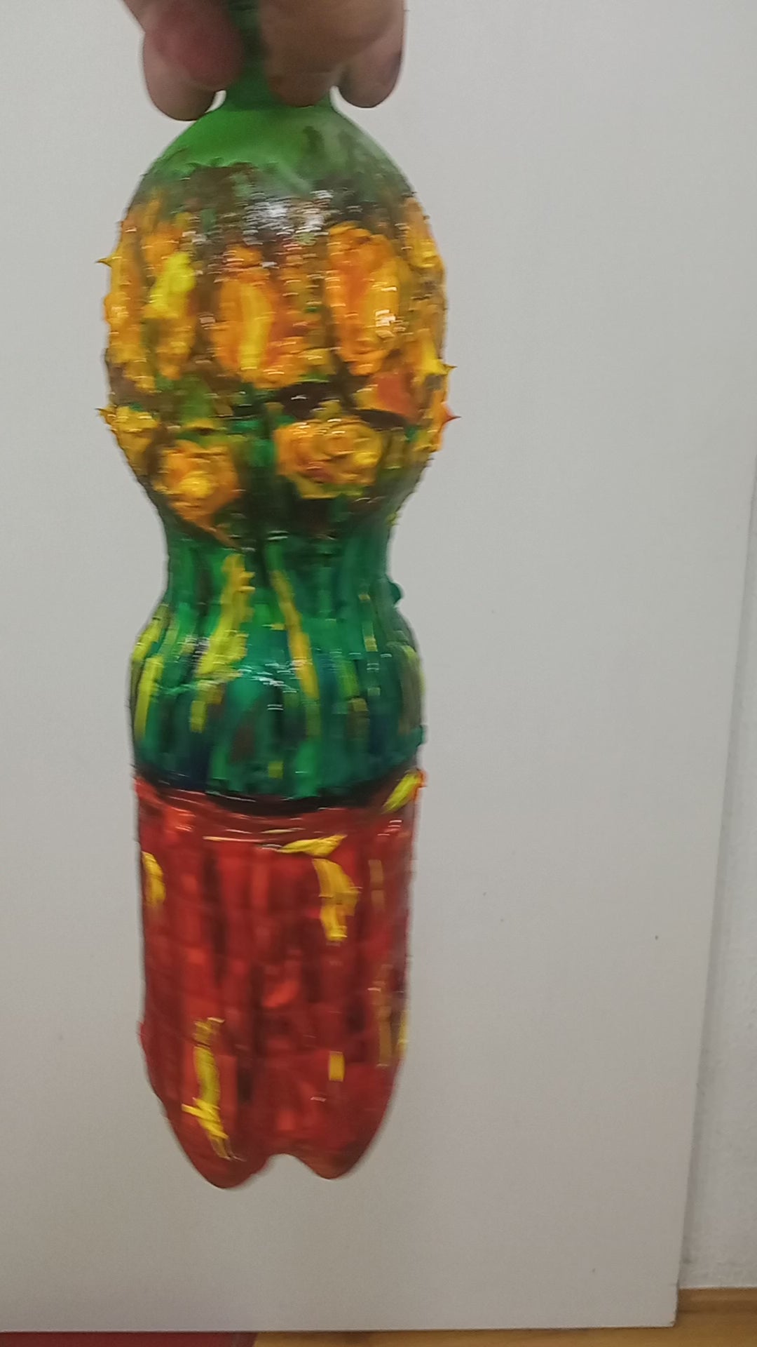 Recycled plastic bottle vase , acrylic painted sunflowers vase for dried flowers.. Video