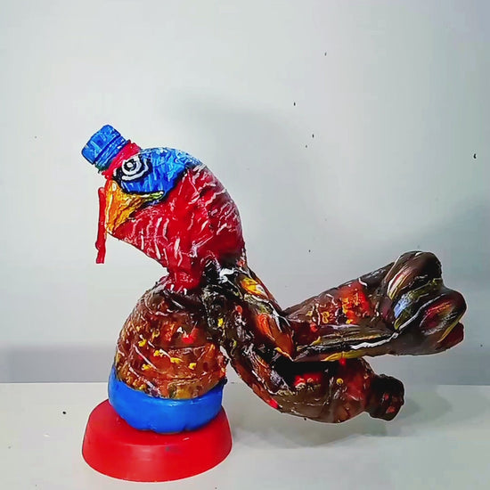 Acrylic painted Recycled plastic bottles Grumpy Turkey Figurine. Table top decoration. [Recycled Art]. Video