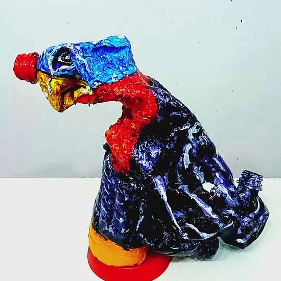 Acrylic painted Recycled plastic bottles Angry Turkey Figurine. Table top . Video