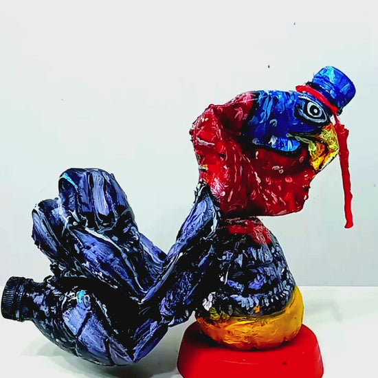 Acrylic painted Recycled plastic bottles Scrawny Turkey Figurine. Table top decoration. [Recycled Art]. Video