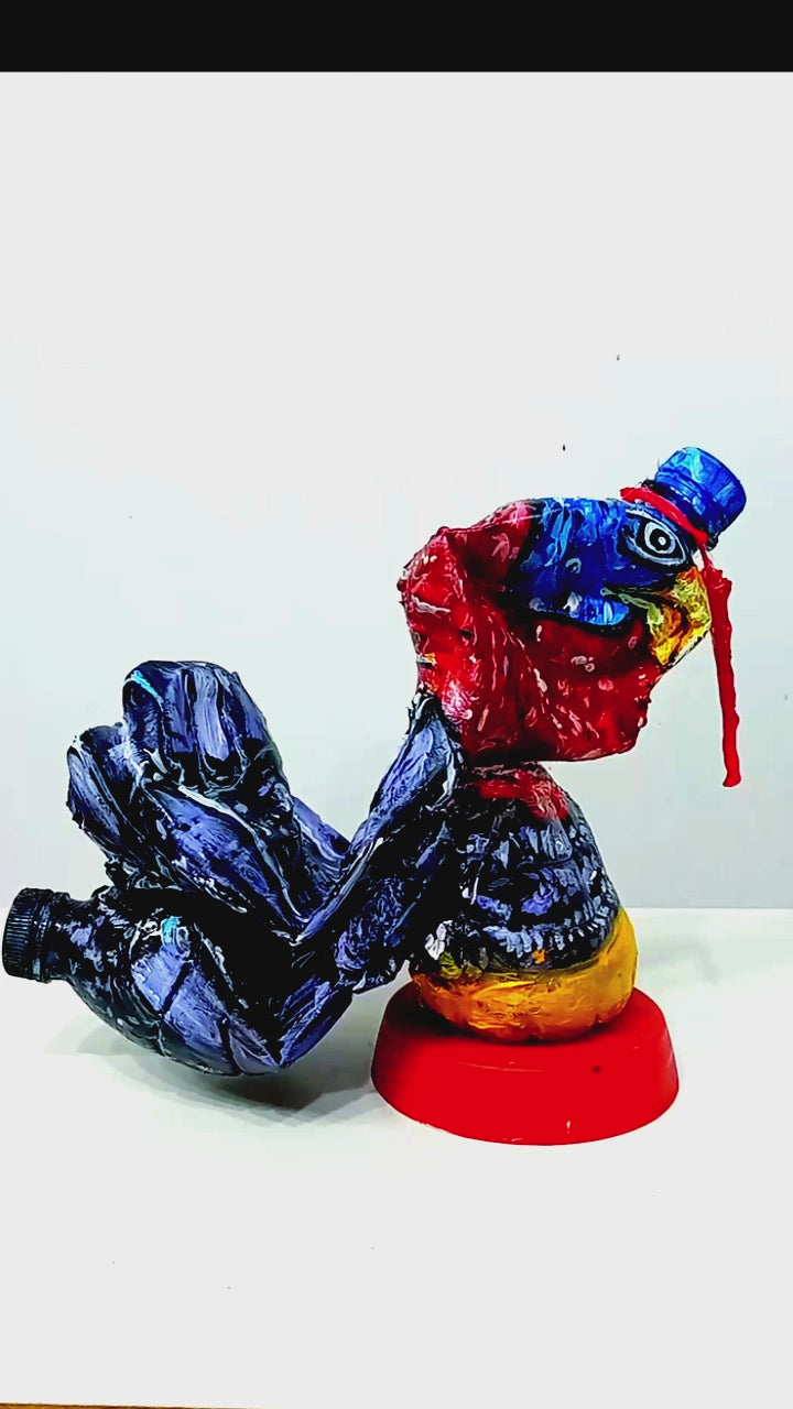 Acrylic painted Recycled plastic bottles Scrawny Turkey Figurine. Table top decoration. [Recycled Art]. Video