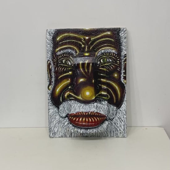 3D Portrait of an Old Australian Aboriginal Man. Acrylic Painting on Cardboard and Recycled Washing Liquid Plastic Bottle. Video