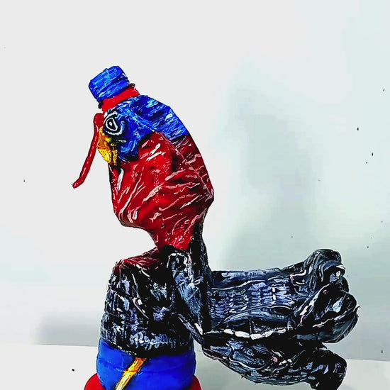 Acrylic painted Recycled plastic bottles Brave Turkey Figurine. Table top decoration. [Recycled Art]. Video