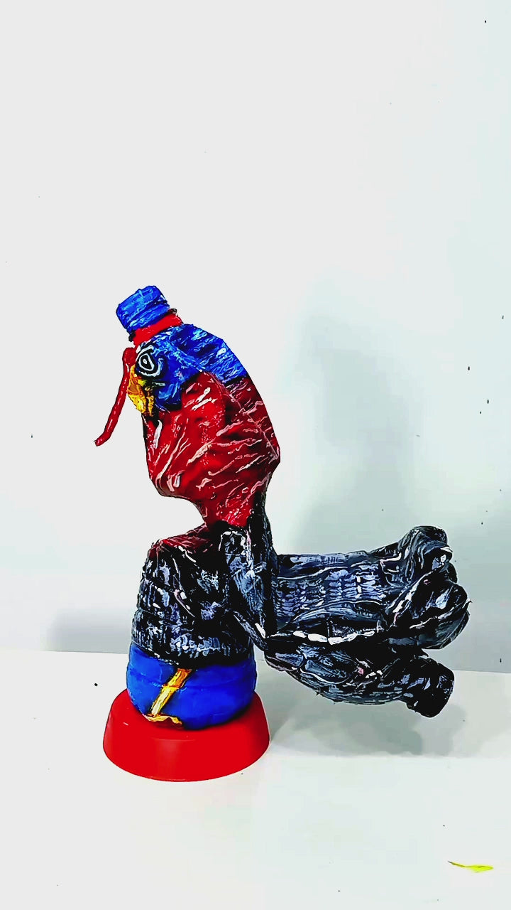 Acrylic painted Recycled plastic bottles Brave Turkey Figurine. Table top decoration. [Recycled Art]. Video