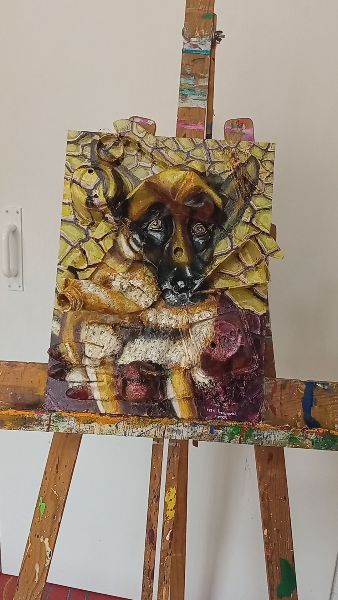 3D Portrait of my dog Eli. Acrylic painitng on recycled and found objects. [Recycled Art]. Video