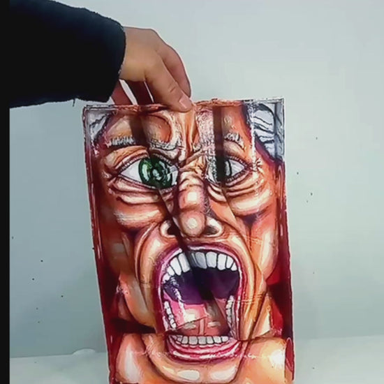 3D Portrait of a Man full of hatred. Acrylic on Recycled cardboard Tubes.  [Recycled Art]. Video