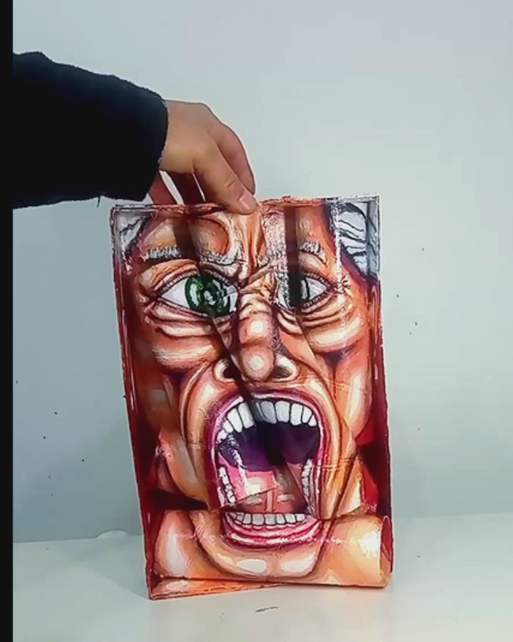 3D Portrait of a Man full of hatred. Acrylic on Recycled cardboard Tubes.  [Recycled Art]. Video