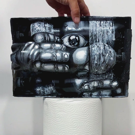 3D Portrait of a Modern Slave Child. Acrylic on Recycled Plastic Bottles. [Recycled Art]. Video